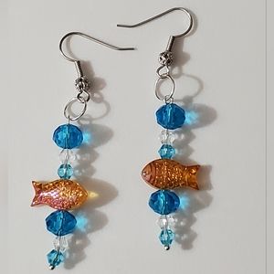 18kp goldfish bubbles earrings filigree hooks fish murano art glass lampwork